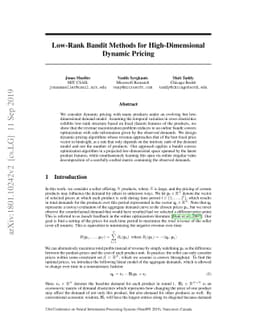 Low-Rank Bandit Methods for High-Dimensional Dynamic Pricing