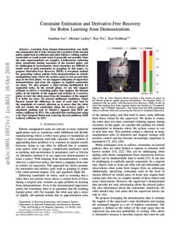 Constraint Estimation and Derivative-Free Recovery for Robot Learning
  from Demonstrations