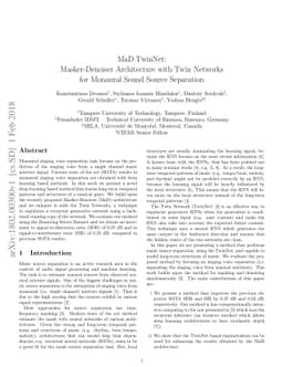 MaD TwinNet: Masker-Denoiser Architecture with Twin Networks for
  Monaural Sound Source Separation