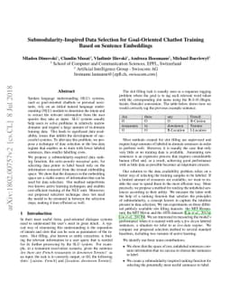 Submodularity-Inspired Data Selection for Goal-Oriented Chatbot Training
  Based on Sentence Embeddings