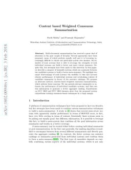 Content based Weighted Consensus Summarization