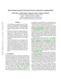 Diverse Beam Search for Increased Novelty in Abstractive Summarization