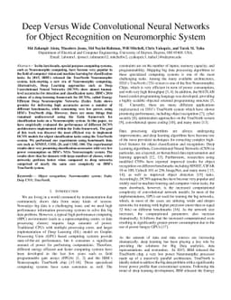 Deep Versus Wide Convolutional Neural Networks for Object Recognition on
  Neuromorphic System