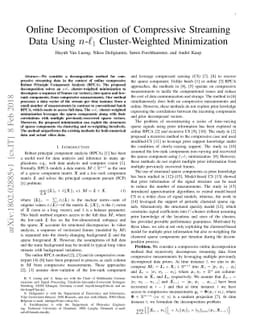 Online Decomposition of Compressive Streaming Data Using $n$-$\ell_1$
  Cluster-Weighted Minimization