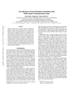 Zero-Resource Neural Machine Translation with Multi-Agent Communication
  Game