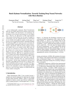 Batch Kalman Normalization: Towards Training Deep Neural Networks with
  Micro-Batches