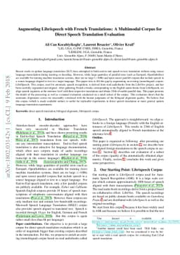 Augmenting Librispeech with French Translations: A Multimodal Corpus for
  Direct Speech Translation Evaluation