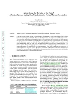 About being the Tortoise or the Hare? - A Position Paper on Making Cloud
  Applications too Fast and Furious for Attackers