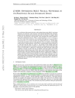 $\mathcal{G}$-SGD: Optimizing ReLU Neural Networks in its Positively
  Scale-Invariant Space