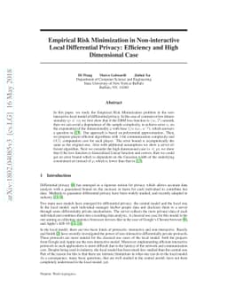 Empirical Risk Minimization in Non-interactive Local Differential
  Privacy: Efficiency and High Dimensional Case