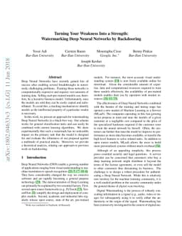 Turning Your Weakness Into a Strength: Watermarking Deep Neural Networks
  by Backdooring