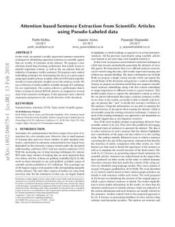 Attention based Sentence Extraction from Scientific Articles using
  Pseudo-Labeled data