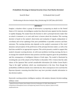 Probabilistic Warnings in National Security Crises: Pearl Harbor
  Revisited