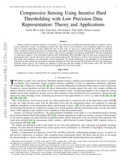 Compressive Sensing Using Iterative Hard Thresholding with Low Precision
  Data Representation: Theory and Applications