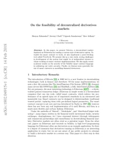 On the Feasibility of Decentralized Derivatives Markets