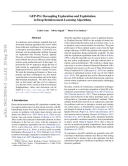 GEP-PG: Decoupling Exploration and Exploitation in Deep Reinforcement
  Learning Algorithms