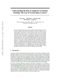 Understanding the Role of Adaptivity in Machine Teaching: The Case of
  Version Space Learners