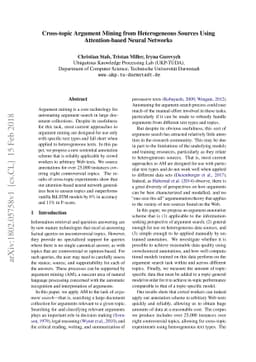 Cross-topic Argument Mining from Heterogeneous Sources Using
  Attention-based Neural Networks