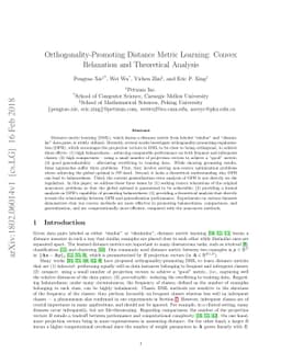 Orthogonality-Promoting Distance Metric Learning: Convex Relaxation and
  Theoretical Analysis