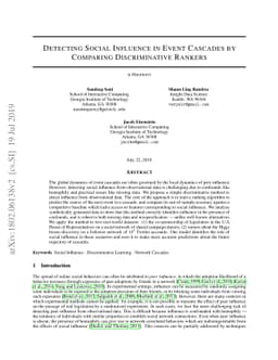 Detecting Social Influence in Event Cascades by Comparing Discriminative
  Rankers