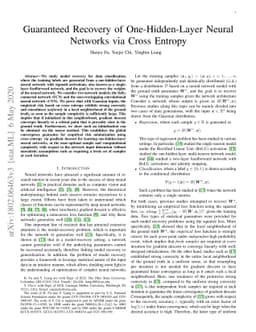 Guaranteed Recovery of One-Hidden-Layer Neural Networks via Cross
  Entropy
