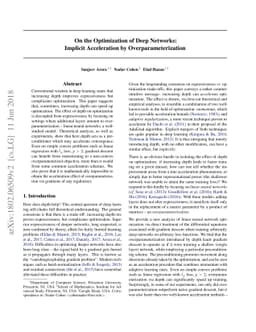 On the Optimization of Deep Networks: Implicit Acceleration by
  Overparameterization