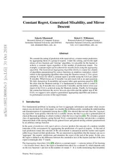 Constant Regret, Generalized Mixability, and Mirror Descent