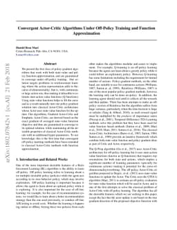 Convergent Actor-Critic Algorithms Under Off-Policy Training and
  Function Approximation