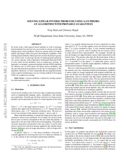 Solving Linear Inverse Problems Using GAN Priors: An Algorithm with
  Provable Guarantees