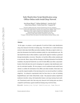 Indic Handwritten Script Identification using Offline-Online Multimodal
  Deep Network