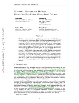 Temporal Difference Models: Model-Free Deep RL for Model-Based Control