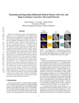 Translating and Segmenting Multimodal Medical Volumes with Cycle- and
  Shape-Consistency Generative Adversarial Network