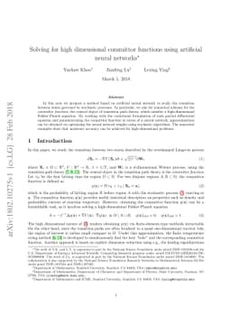Solving for high dimensional committor functions using artificial neural
  networks