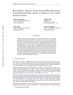 Relational Neural Expectation Maximization: Unsupervised Discovery of
  Objects and their Interactions