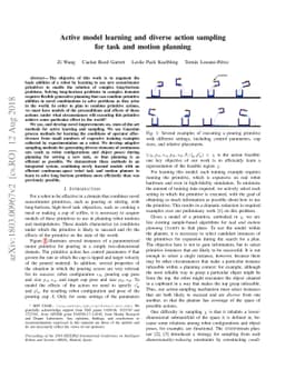 Active model learning and diverse action sampling for task and motion
  planning