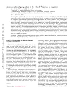 A computational perspective of the role of Thalamus in cognition