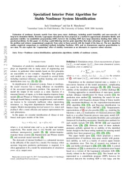 Specialized Interior Point Algorithm for Stable Nonlinear System
  Identification