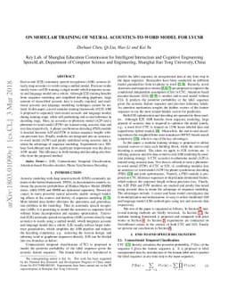 On Modular Training of Neural Acoustics-to-Word Model for LVCSR