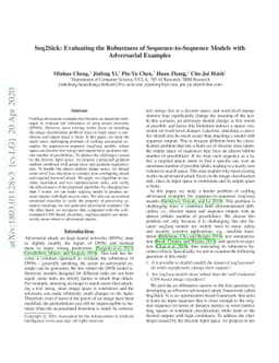 Seq2Sick: Evaluating the Robustness of Sequence-to-Sequence Models with
  Adversarial Examples