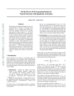 On the Power of Over-parametrization in Neural Networks with Quadratic
  Activation
