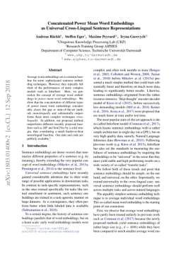 Concatenated Power Mean Word Embeddings as Universal Cross-Lingual
  Sentence Representations