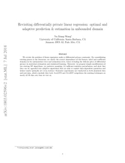 Revisiting differentially private linear regression: optimal and
  adaptive prediction & estimation in unbounded domain