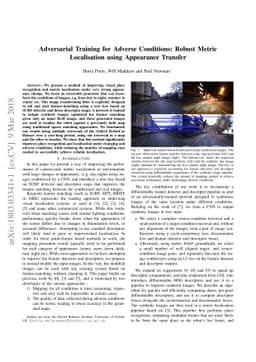 Adversarial Training for Adverse Conditions: Robust Metric Localisation
  using Appearance Transfer