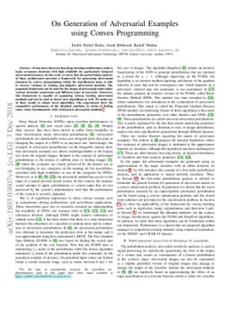 On Generation of Adversarial Examples using Convex Programming