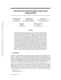 Detecting Adversarial Examples via Neural Fingerprinting