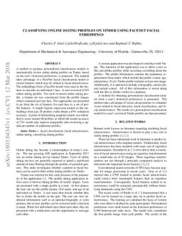 Classifying Online Dating Profiles on Tinder using FaceNet Facial
  Embeddings
