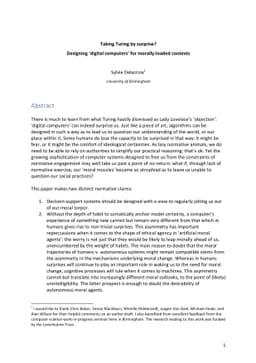 Taking Turing by Surprise? Designing Digital Computers for
  morally-loaded contexts