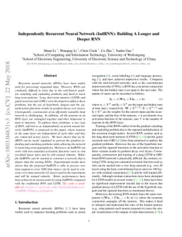 Independently Recurrent Neural Network (IndRNN): Building A Longer and
  Deeper RNN