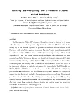 Predicting Oral Disintegrating Tablet Formulations by Neural Network
  Techniques