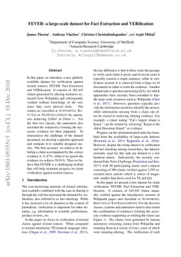 FEVER: a large-scale dataset for Fact Extraction and VERification